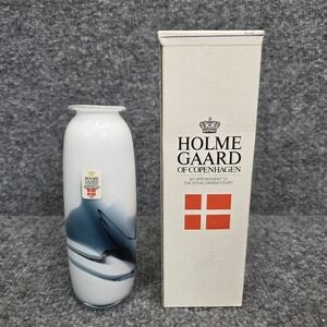 Holmegaard Michael Bang Atlantis White Opaque Blue Art Glass Vase 5.75" Denmark